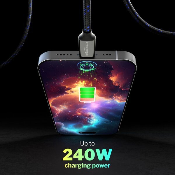 Kabeldirekt Usb C -kaapeli pikalataus särkymättömät metalliliittimet + vahva nylonpunos Usb 2.0 - 2 x 2m (lataa 240w matkapuhelimia/kannettavia tietokoneita, kestävä, toimii lataus-/datakaapelina)