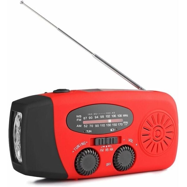 Kannettava aurinkoradio käsikammalla am/fm/noaa taskulamppu puhelimen laturi punainen
