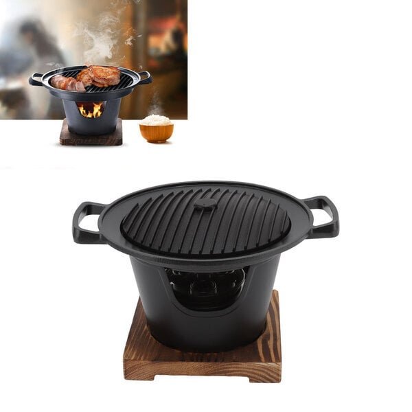 Kannettava savuton Hibachi-grilli puurunkoinen alumiiniseos Helposti koottava hiiligrilli retkeilyyn Kotigrilli ulkona ruoanlaittoon
