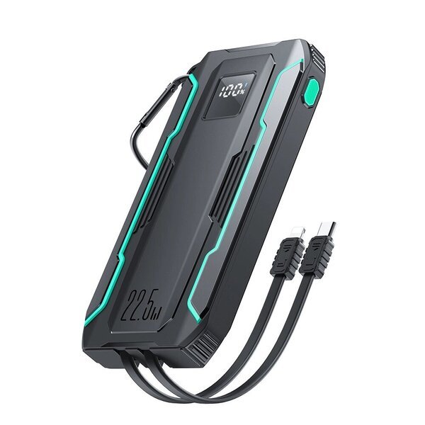 Ladattava ulkoakku 10000mAh USB-C ja Lightning kaapeleilla, musta