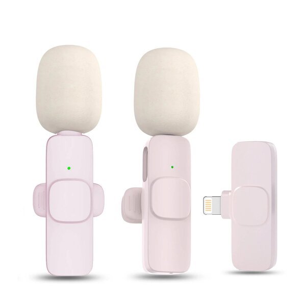 Langaton lavalier-mikrofoni - Mini-mikrofoni iPhonelle ja Androidille - Pinkki 2in1 iOS:lle