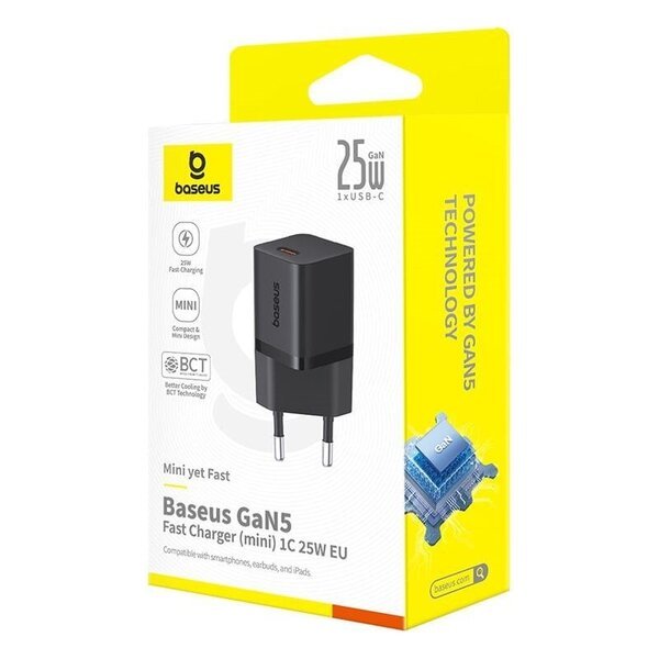 Laturi - Baseus 25W USB-C GaN Seinä Laturi Musta