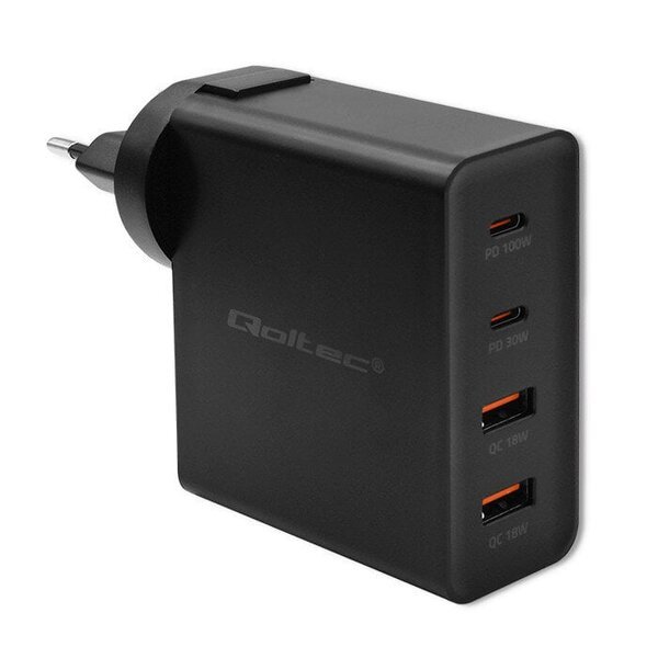 Laturi gan power pro 2xusb-c 2xusb 130w 5-20v 1.5-5a pd musta Qoltec