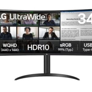 LG 34WR55QK-B 34"Kaareva WQHD Monitori, USB-hubi, 100Hz, VA, VESA, 21:9, Musta