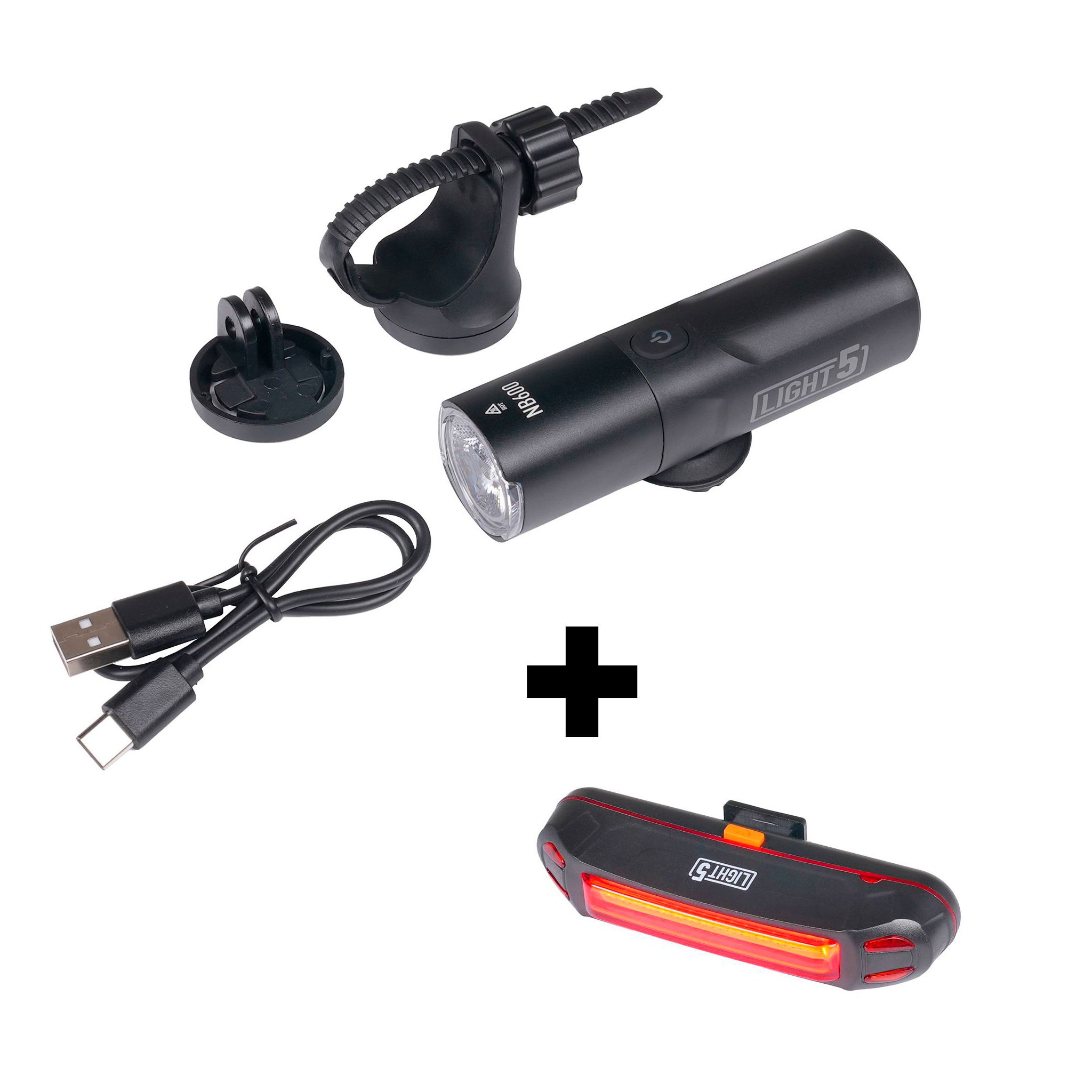 Cykellampa Light5 NB600 - 600 lm / Laddbar, Framlampa + Light5 Streak baklampa