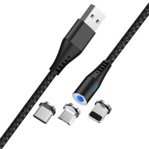 Maxlife MXUC-02 Magneettinen USB Latauskaapeli 1m Lightning + USB-C + microUSB 2A Fast Charge musta