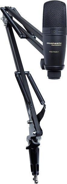 Marantz Professional Pod Pack 1-täydellinen podcasting -sarja, jolla on ammattimainen USB-lauhdutinmikrofoni, täysin säädettävä jalusta ja USB-kaapeli, musta
