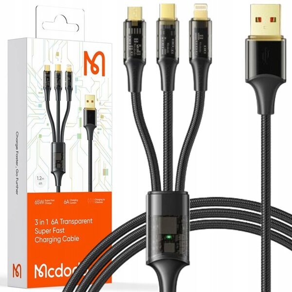 Mcdodo 3in1 USB-USB-C / Lightning / Micro USB -kaapeli, Mcdodo CA-3330, 1,2 m (musta)