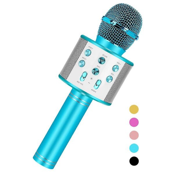 Mikrofoni lapsille kaiuttimella ja LED-valoilla, sininen