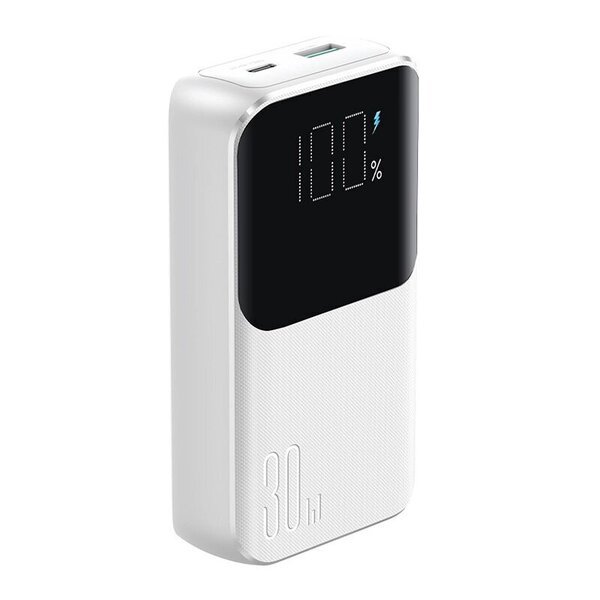 Mini powerbankki integroiduilla kaapeleilla, 30 W, valkoinen