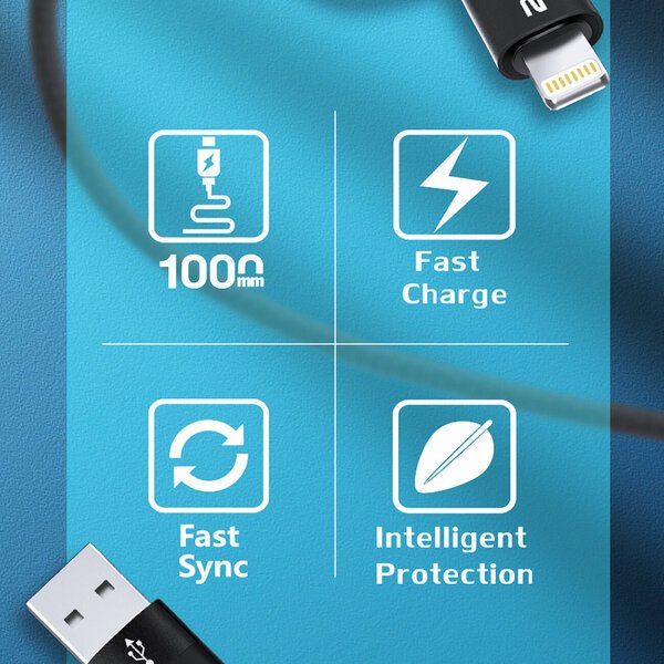Monikäyttöinen latauskaapeli 4in1 2x USB-C 1x USB-A 1x Lightning 60W 1m, musta
