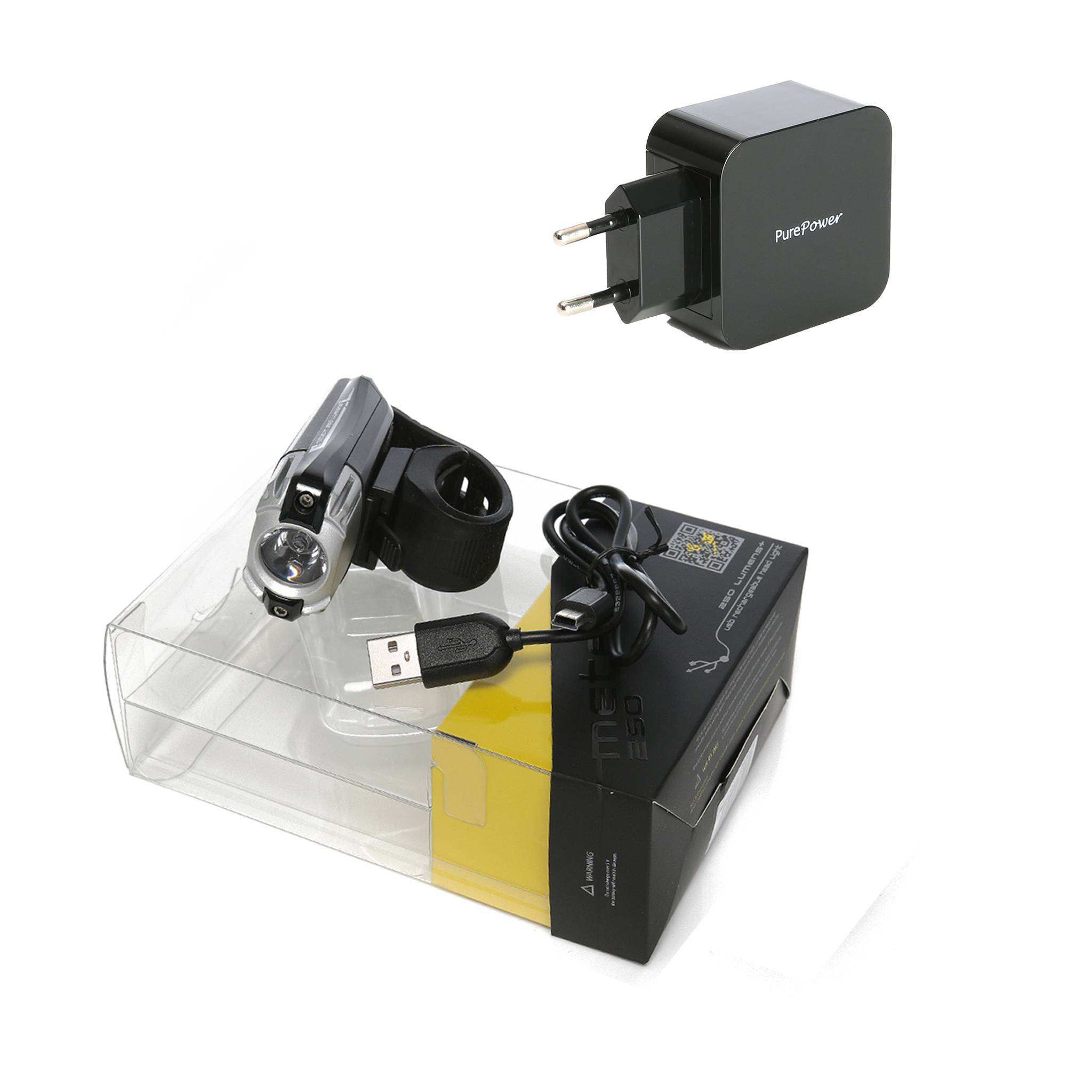 Cykellampa Moon Meteor - 400 lm / Laddbar, Inkl. USB-laddkabel + 230V adapter