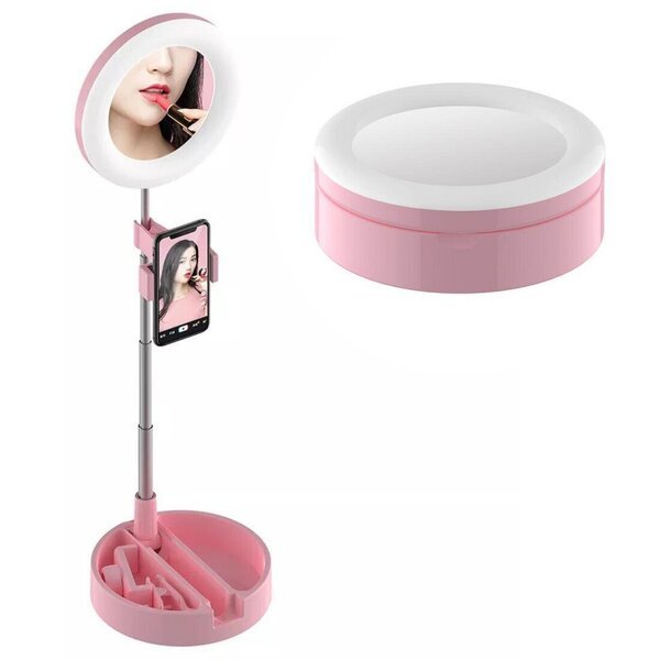 Peili puhelintelineellä, rengaslamppu, valaiseva kosmetiikkapeili, Make up LED Tik Tok Ring Light