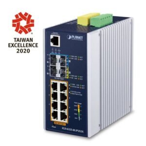 PLANET IP30 DIN-kisko Industrial L3 8P Managed Gigabit Ethernet (10/100/1000) alumiini, sininen