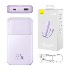 Powerbankki näytöllä 10000mAh 22.5W + USB-A / USB-C kaapeli violetti
