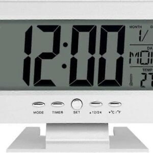 Pöytäkello LCD-kalenterilla, valkoinen