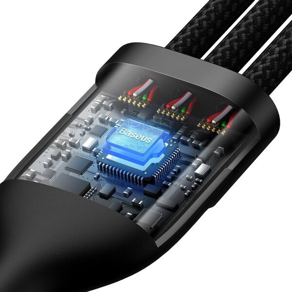 Monikäyttöinen USB-C Lightning microUSB kaapeli 100W 1.5m musta