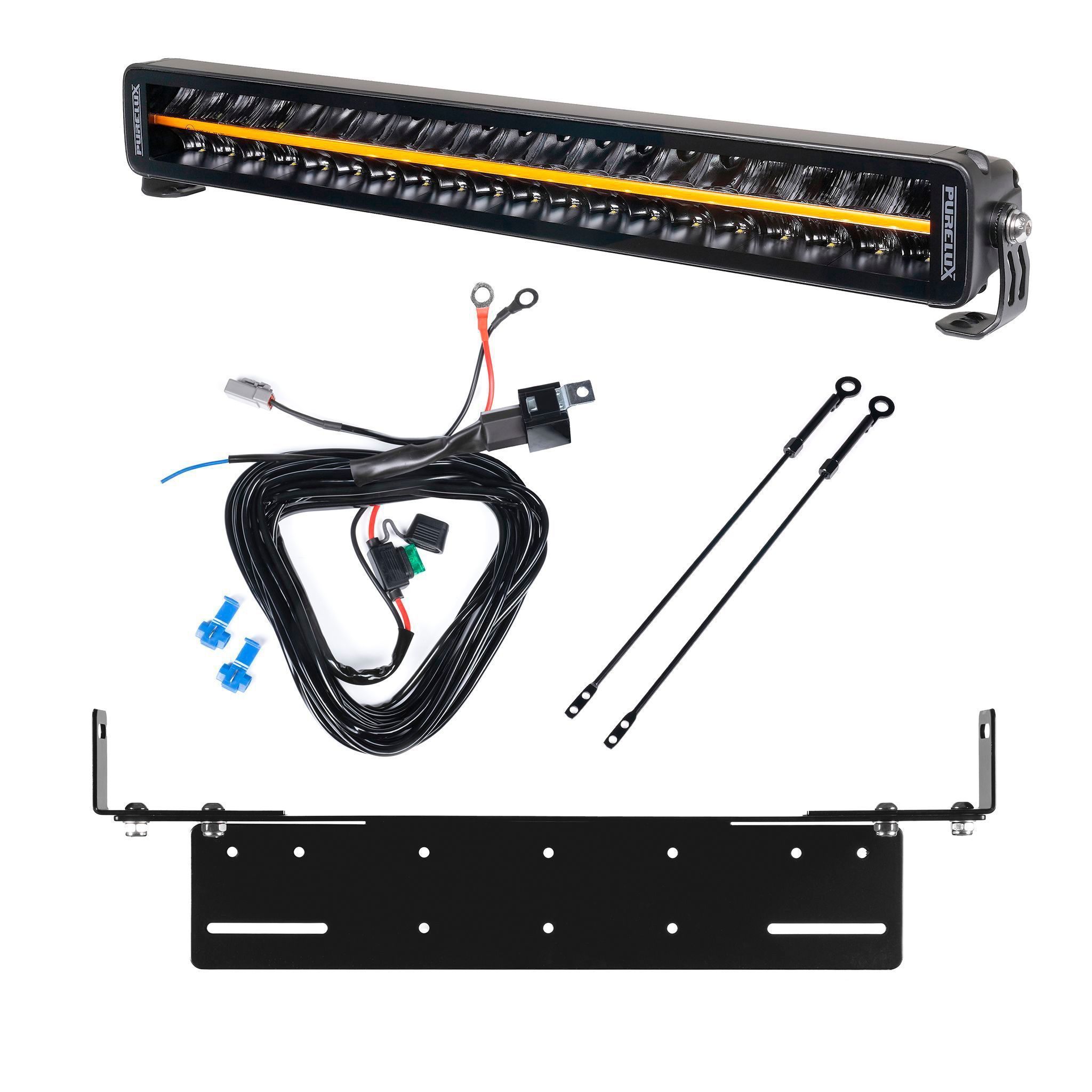 Extraljus Purelux Black Boost S560 - Rak / 56 cm / 200W, 1 st - Komplett paket med justerbar extraljushållare + XBB OBD Dongle&PowerUnit