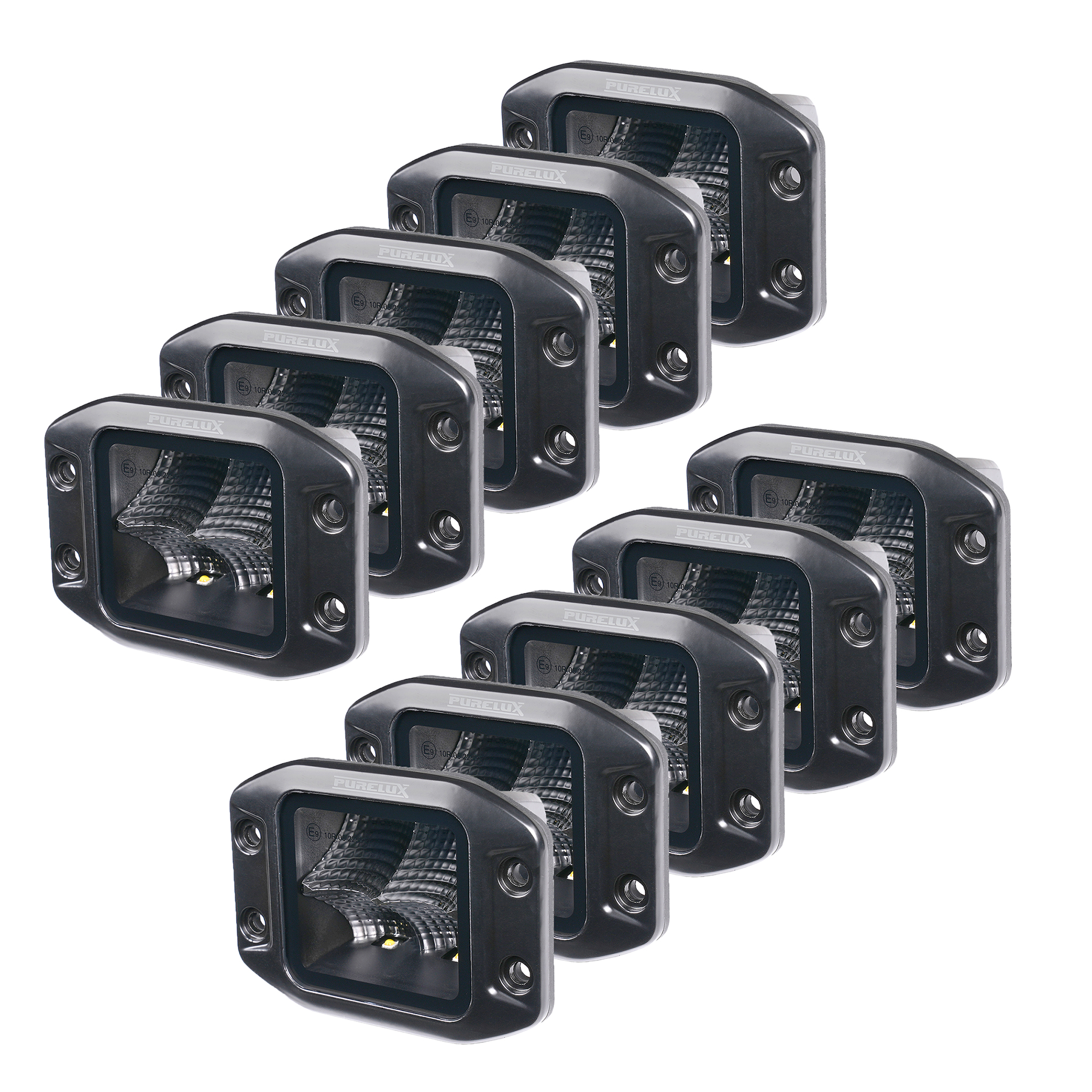 Arbetsbelysning Purelux Black Flush-Mount Square - 12 cm / 40W / Flood, 10 st
