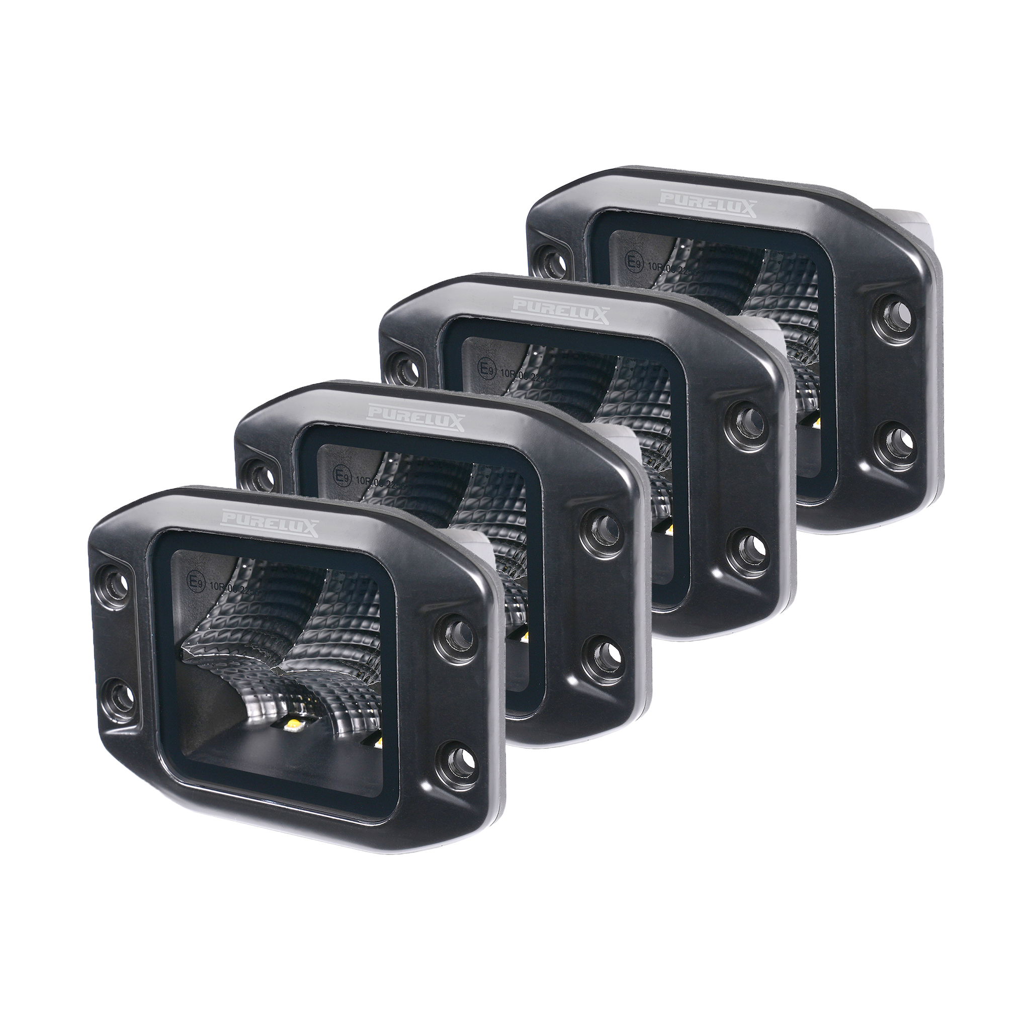 Arbetsbelysning Purelux Black Flush-Mount Square - 12 cm / 40W / Flood, 4 st