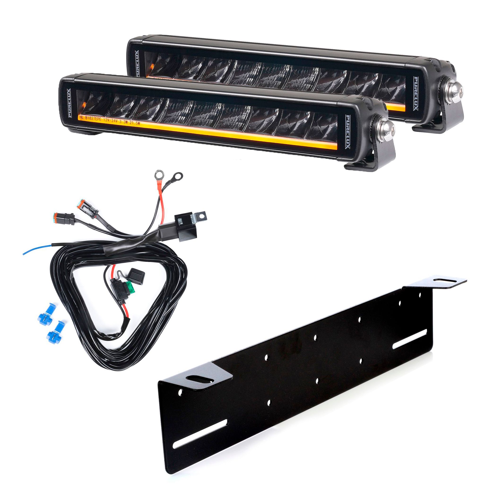 Extraljus Purelux Black X-Slim S250 - Rak / 25 cm / 45W, 2 st - Komplett paket (montering under reg.skylt)