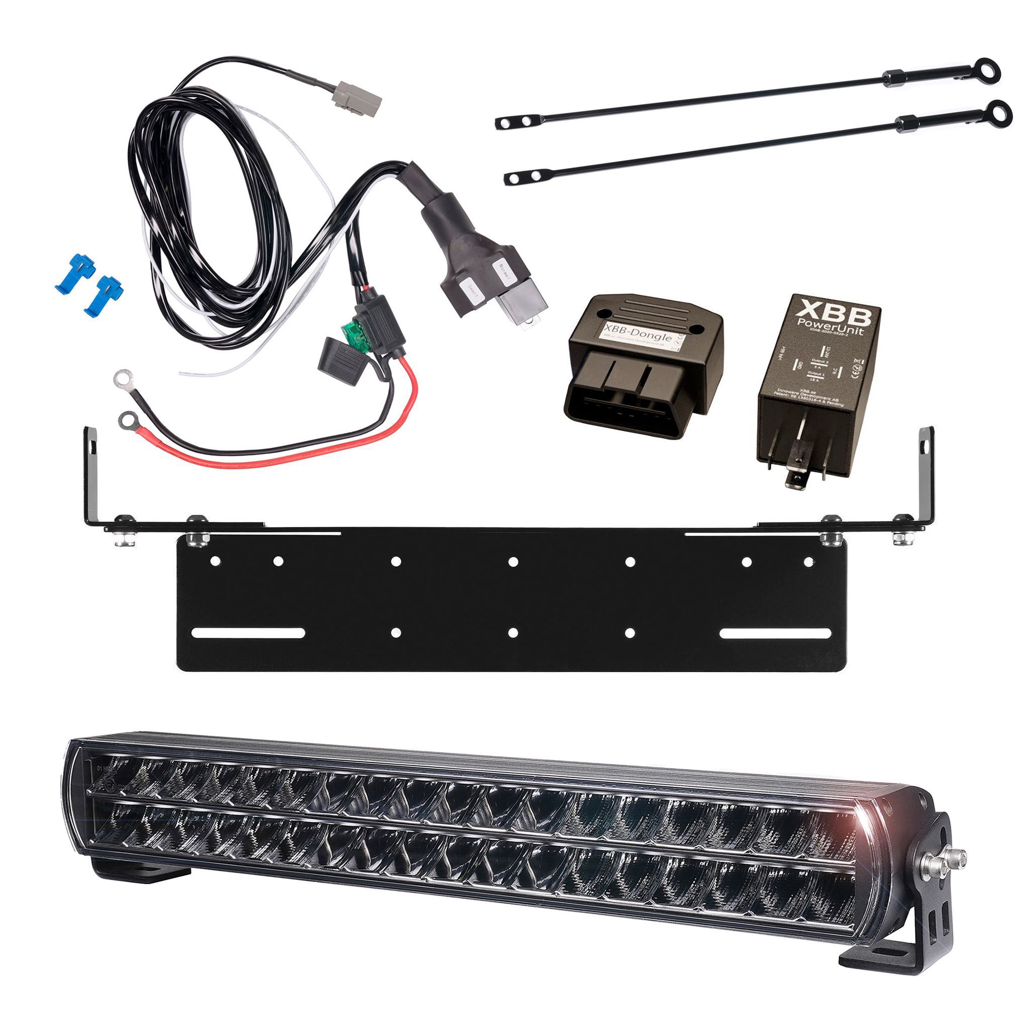 Extraljus Purelux Major S530 V3 - Rak / 53 cm / 216 W, 1 st - Komplett paket med justerbar extraljushållare + XBB OBD Dongle&PowerUnit