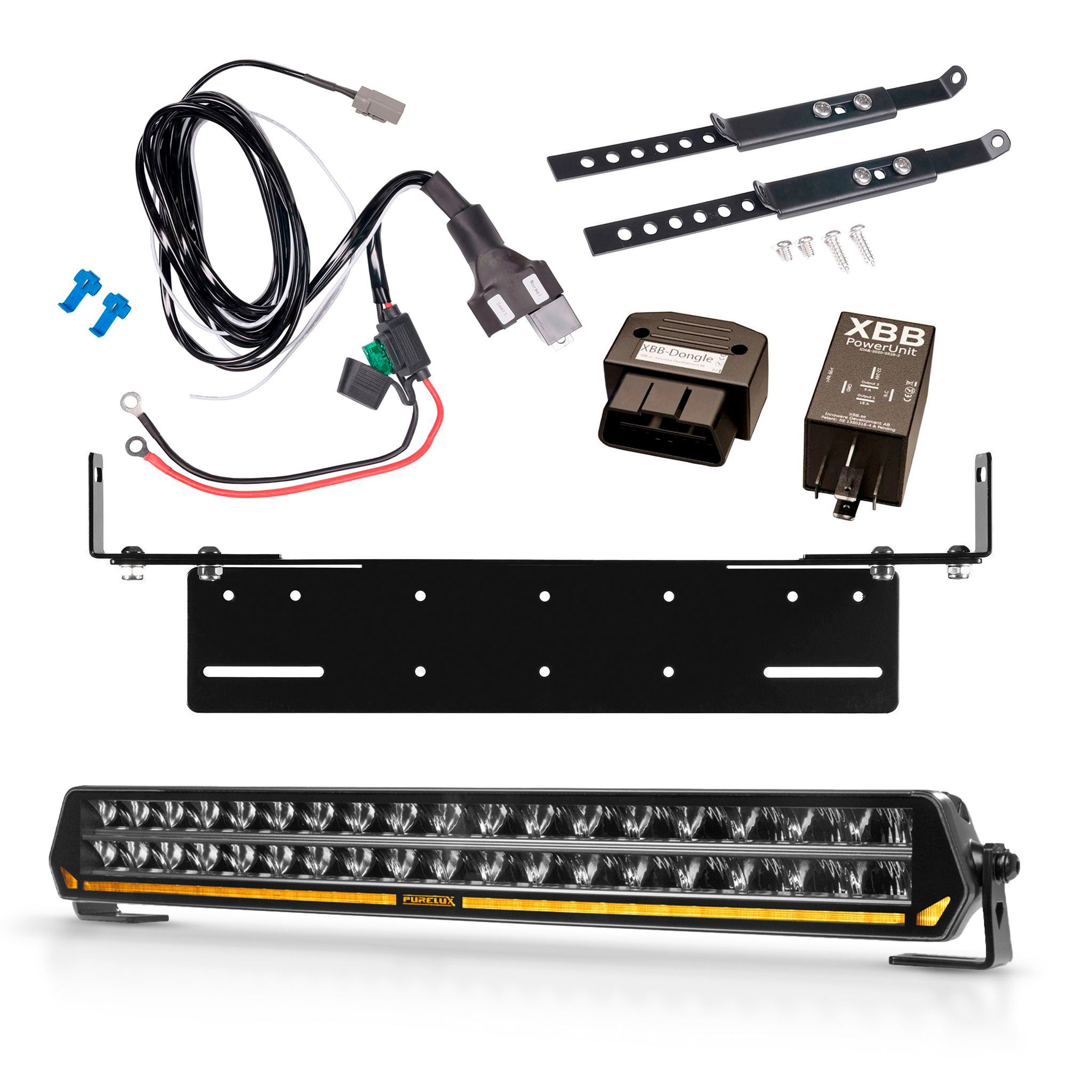 Extraljus Purelux Panther C540 - Kurvad / 54 cm / 216W, 1 st - Komplett paket med justerbar extraljushållare + XBB OBD Dongle&PowerUnit