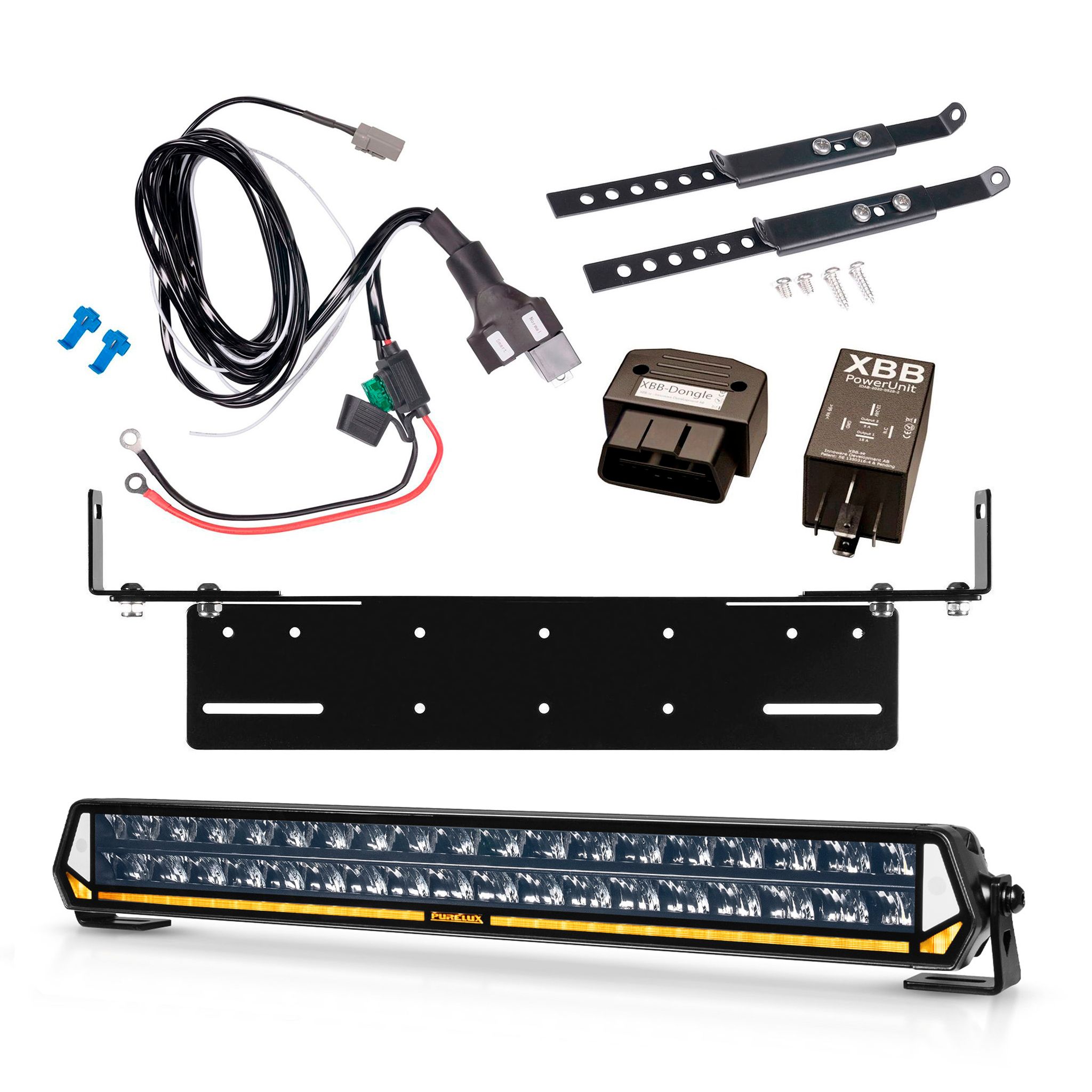 Extraljus Purelux Panther Heat S540 - Rak / 55 cm / 260W, 1 st - Komplett paket med justerbar extraljushållare + XBB OBD Dongle&PowerUnit