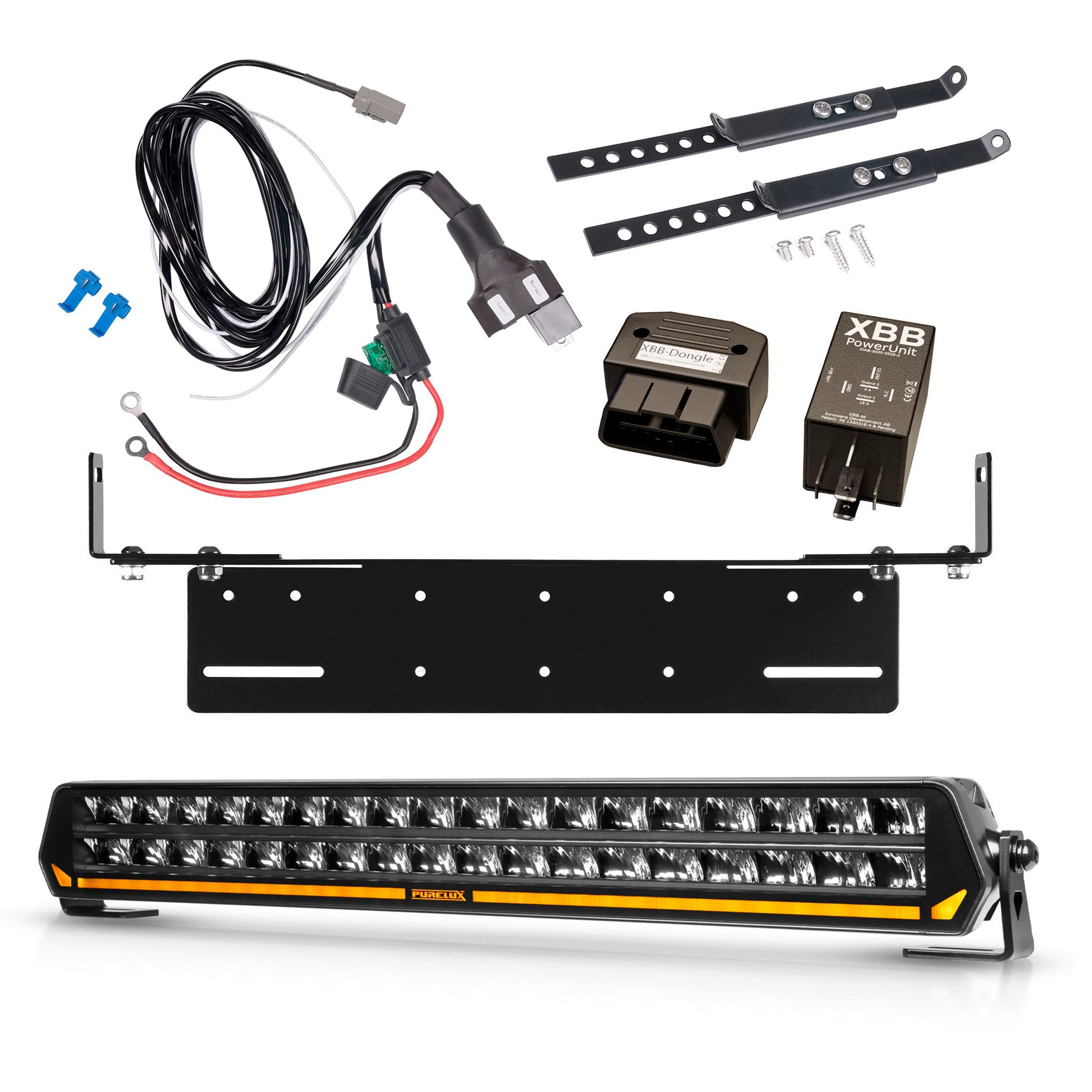 Extraljus Purelux Panther S540 - Rak / 54 cm / 216W, 1 st - Komplett paket med justerbar extraljushållare + XBB OBD Dongle&PowerUnit