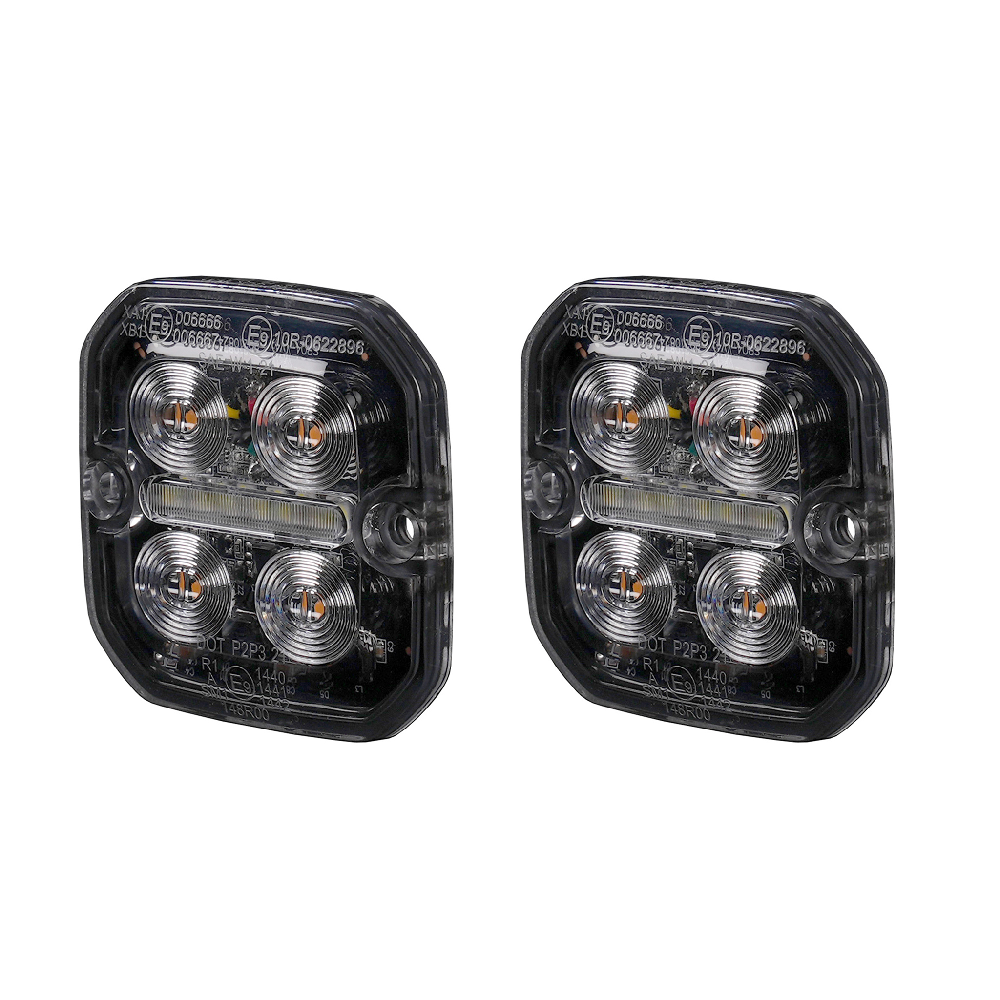 Varningsljus / Positionsljus Purelux Strobe Ultra Slim Square - Orange/Röd / 12/24V / 8W / 60 mm, 2 st