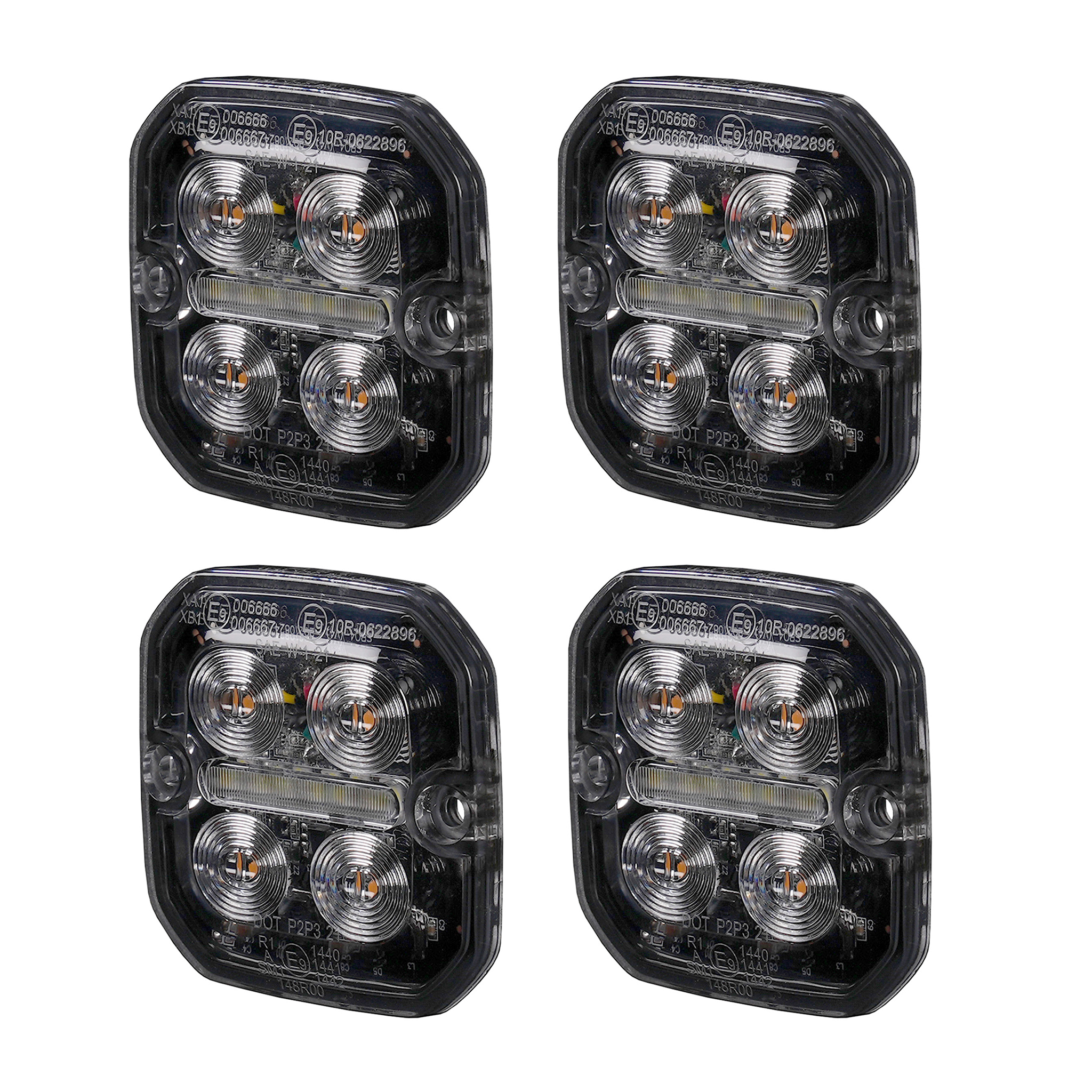 Varningsljus / Positionsljus Purelux Strobe Ultra Slim Square - Vit/Röd / 12/24V / 8W / 60 mm, 4 st