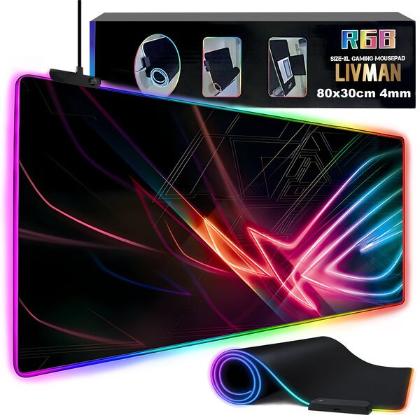 RGB hiirimatto LIVMAN MZ-RGB valaistuksella, 80x30cm, 4mm