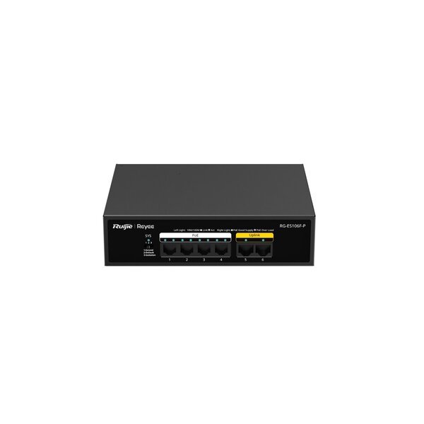Ruijie RG-ES106F-P 6-Port 10/100 Mbps 4kV 1.2Gbps PoE Kytkin Musta