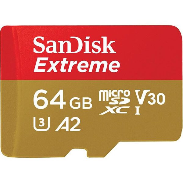 SanDisk Extreme microSDXC UHS-I 64GB Muistikortti 170/80 MB/s A2, Värikäs (Punainen/Kultainen), Laaja Lämpötila-alue, 30 Vuoden Takuu