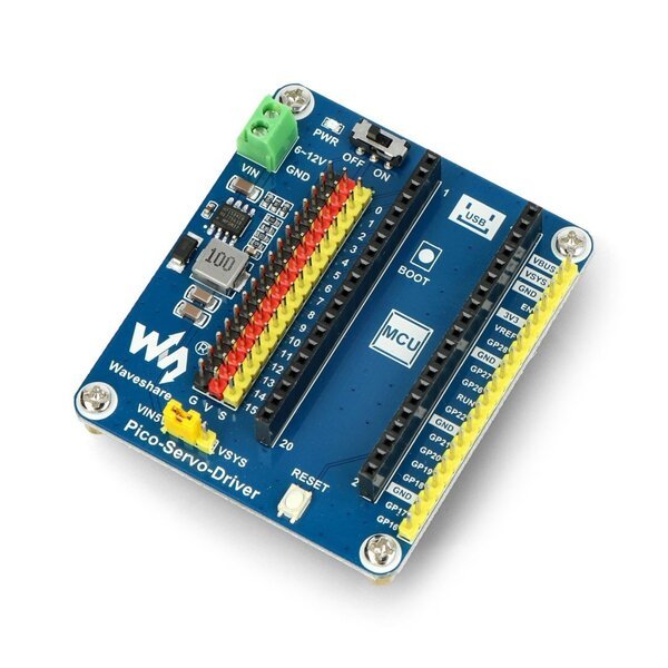 Servo-ohjain 16-kanavainen 16-bittinen PWM Raspberry Pi Pico Waveshare 19767:lle
