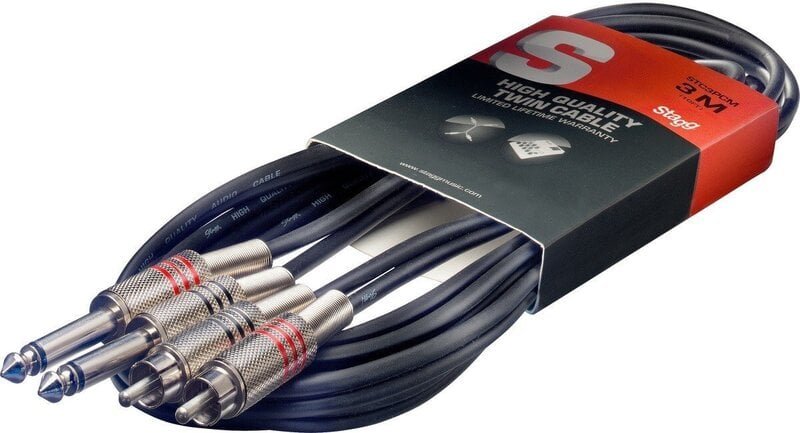 Stagg 2 x 6,35 mm Jack TS - 2 x RCA 6 m.