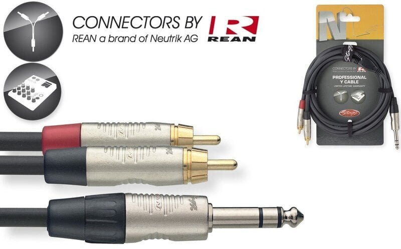 Stagg REAN 6.35mm Jack TRS - 2 x RCA 3m