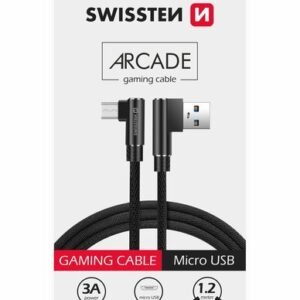 Swissten L Type Textile Universal Quick Charge 3.1 USB to micro USB Data and Charging Cable 1.2m Black