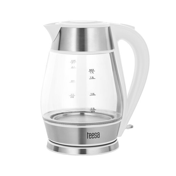 teesa vedenkeitin, lasi + inox, 2200 w, valkoinen, 1,7 l