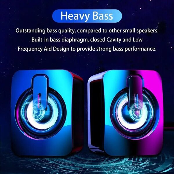 Tietokonekaiuttimet PC-äänilaatikko HIFI-stereomikrofoni USB-langallinen LED-valolla - musta