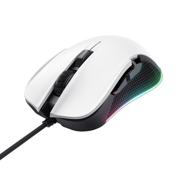 Trust GXT 922 Ybar pelihiiri oikeakätisille, USB-A, optinen 7200 DPI, valkoinen/musta, LED-valaistus, 2.1m kaapeli