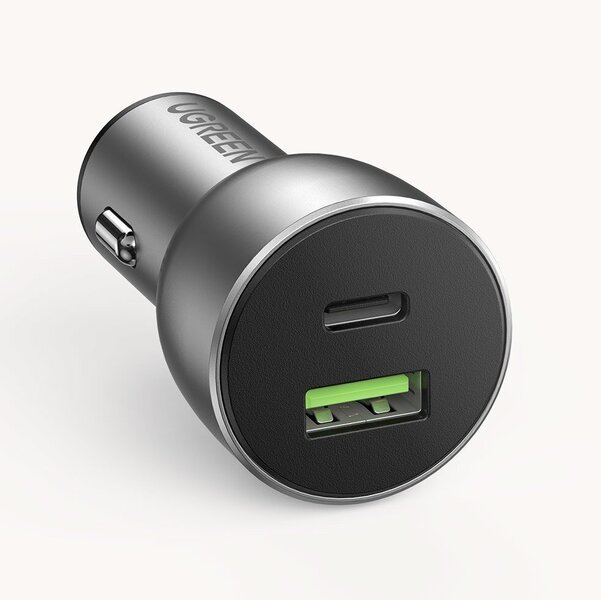 Nopea autolaturi USB ja USB-C, 36W, harmaa