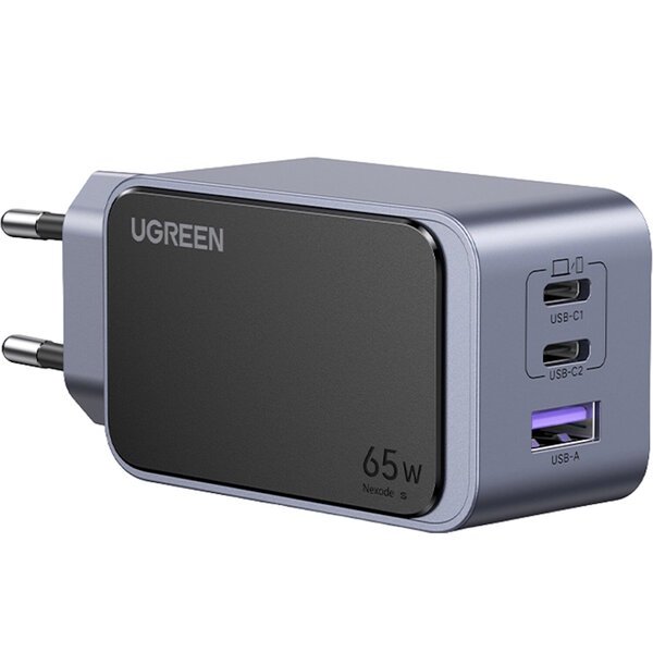 Ugreen X553 NexodeS USB-A+2 USB-C 65W GaN Nopea Laturi Harmaa