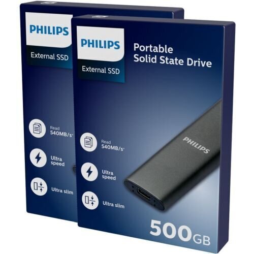Ulkoinen kovalevy SSD Philips, harmaa, 500GB