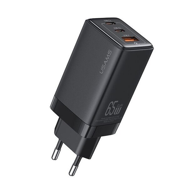 USAMS Laturi US-CC180 65W GaN, QC3.0, PD, SCP, Pikalataus, Musta, EU