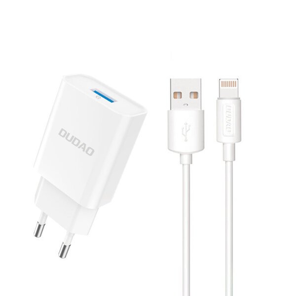 USB-A laturi 2.1A 10W kaapelilla iPhone USB-A - Lightning, valkoinen