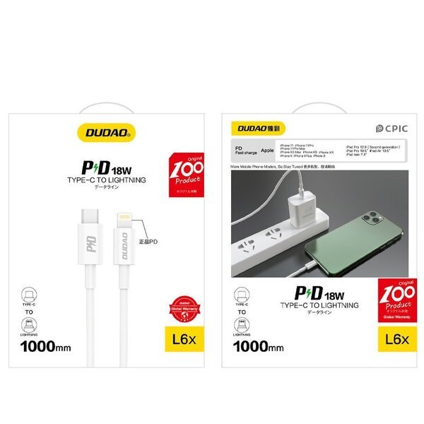USB-C - Lightning kaapeli Dudao L6X, 1 m