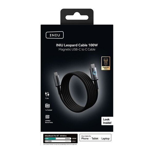 USB-C - USB-C 5 A Magneettinen PD 100W 1.2m Câble Léopard Iniu Musta