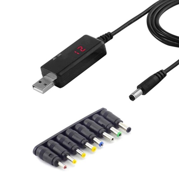 USB DC step-up-liitäntäkaapeli 5 V/9 V/12 V, 1 kpl