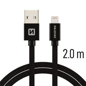USB Kaapeli Swissten Textile 3A Lightning, 2.0 m, musta